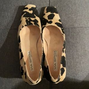 Via Spiga Cow Animal Print Suede Heels Square Toe